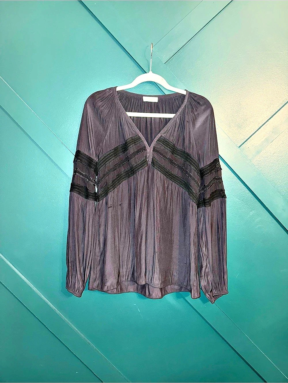 Ramy Brook Silk Smocked Cuffs Buttoned Front Flowy Island Blouse Quiet Luxury